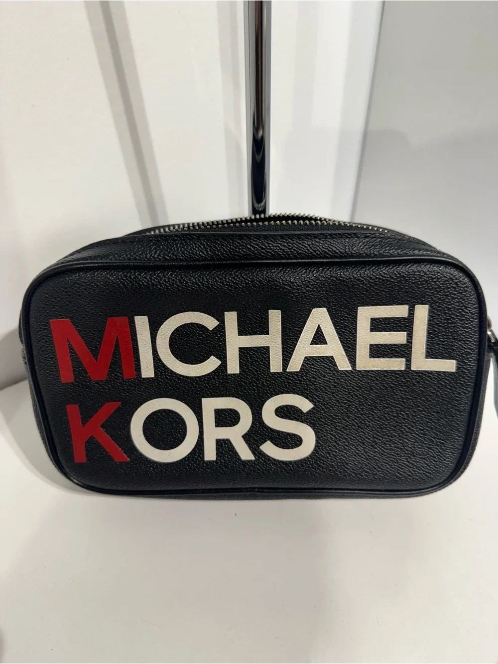 Michael Kors Black Crossbody with White Logo and Red Accents